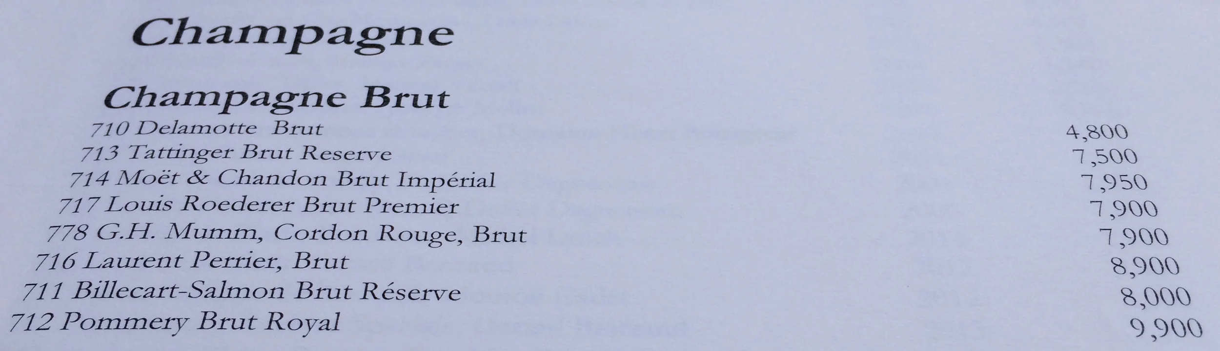 The champagne list in one of Phuket's top restaurants