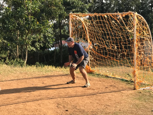 Bob "Baboo" playing soccer with the boys.