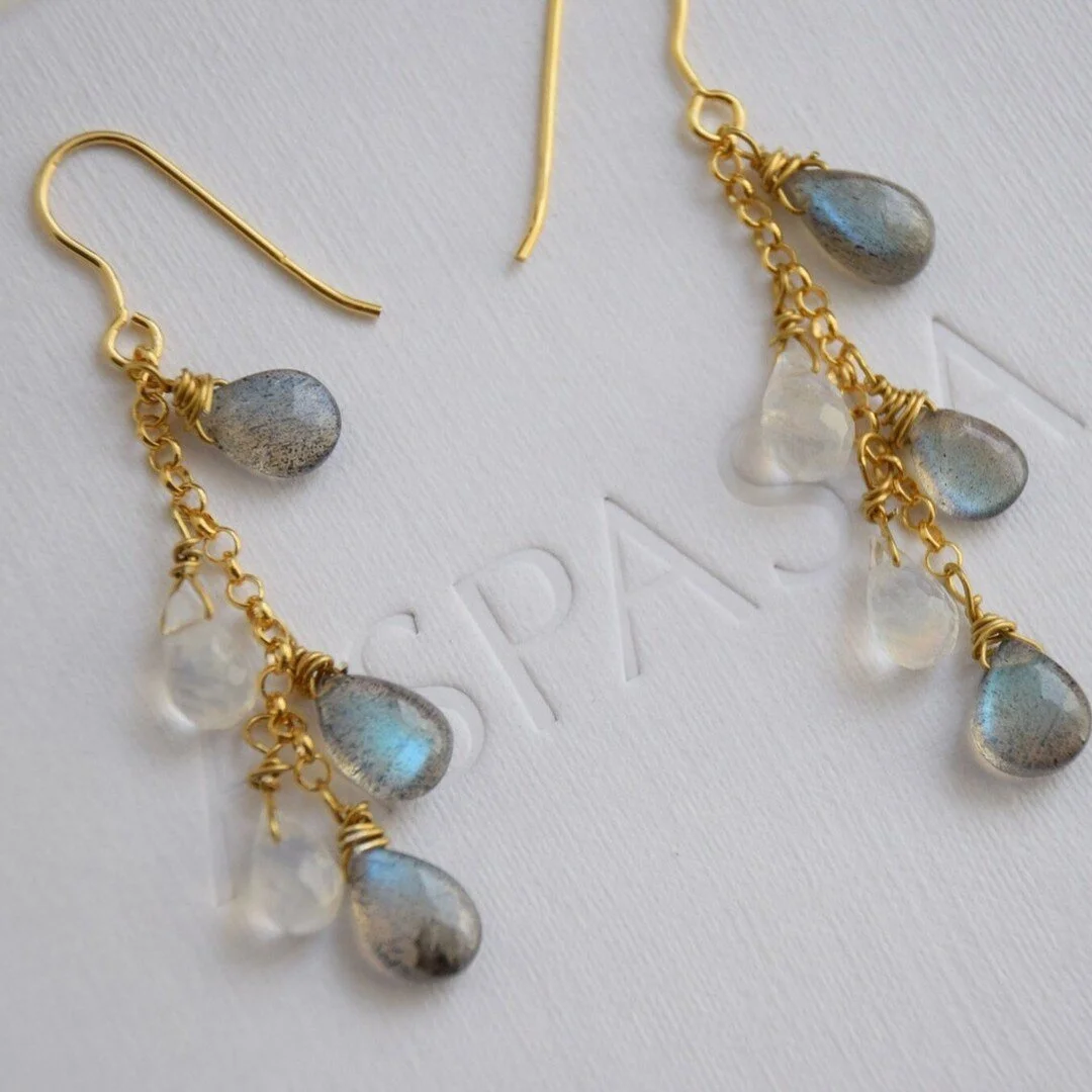 Labradorite and moonstone handmade earrings

LABRADORITE: &hearts; Transformation &hearts; Strengthens &hearts; Stimulates Imagination &hearts; Calming &hearts; Healing &hearts; Self discovery &hearts; Clarity &hearts; Intuition &hearts; Joy
Labrador