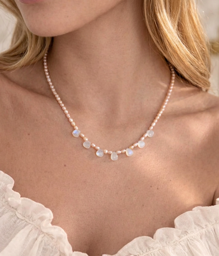Pearl Necklace with Moonstones