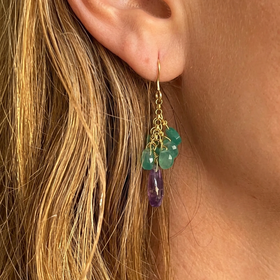 amethyst and green onyx earrings, Σκουλαρίκια με αμέθυστο.png