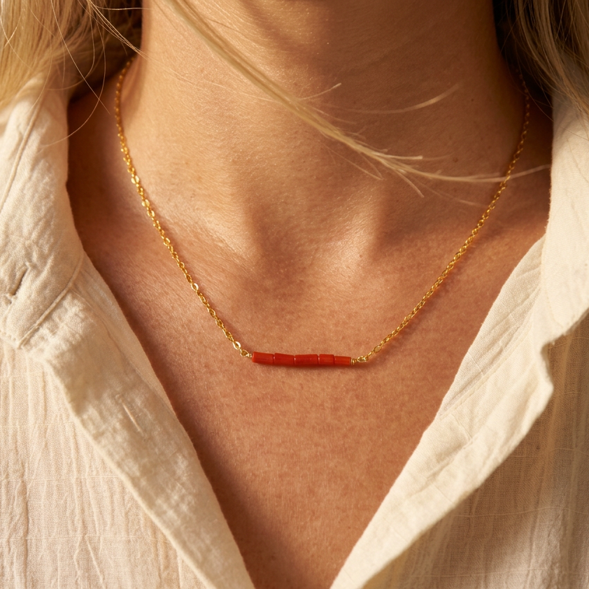 Red Coral Bar Necklace