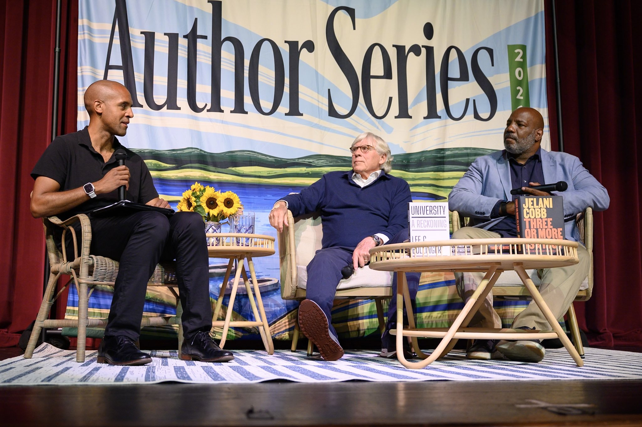 Lee Bollinger and Jelani Cobb with Nikolas Bowie