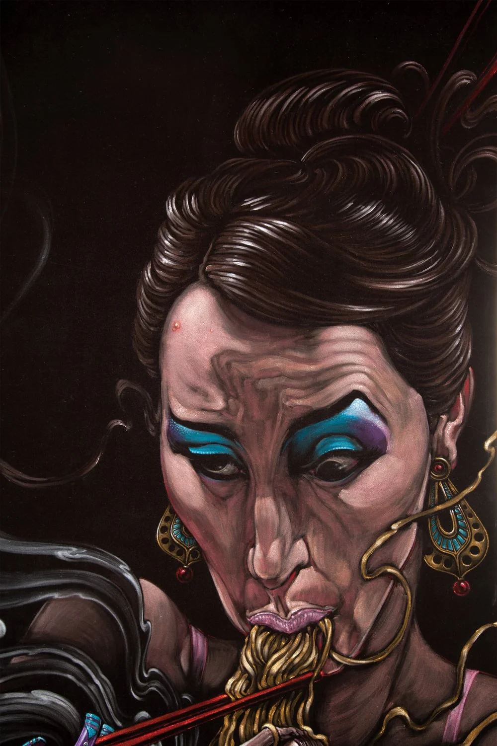 A number 3...with everything . Detail. 2011 - acrylic on velvet. 6' x 3'.