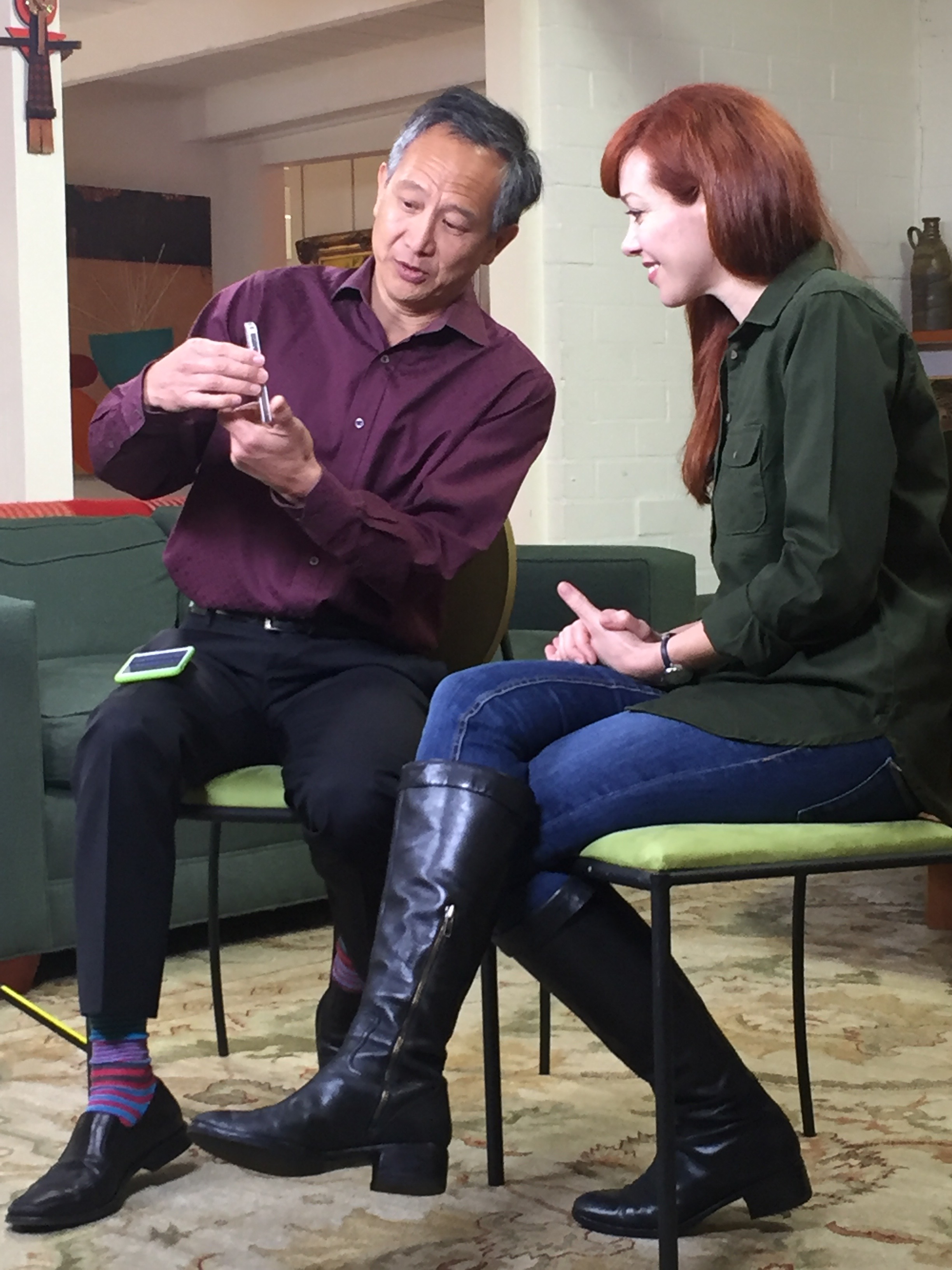 Gene Wang, CEO of People Power, explaining how Presence App works with Alie Ward of Henry Ford's Innovation Nation with Mo Rocca on CBS.