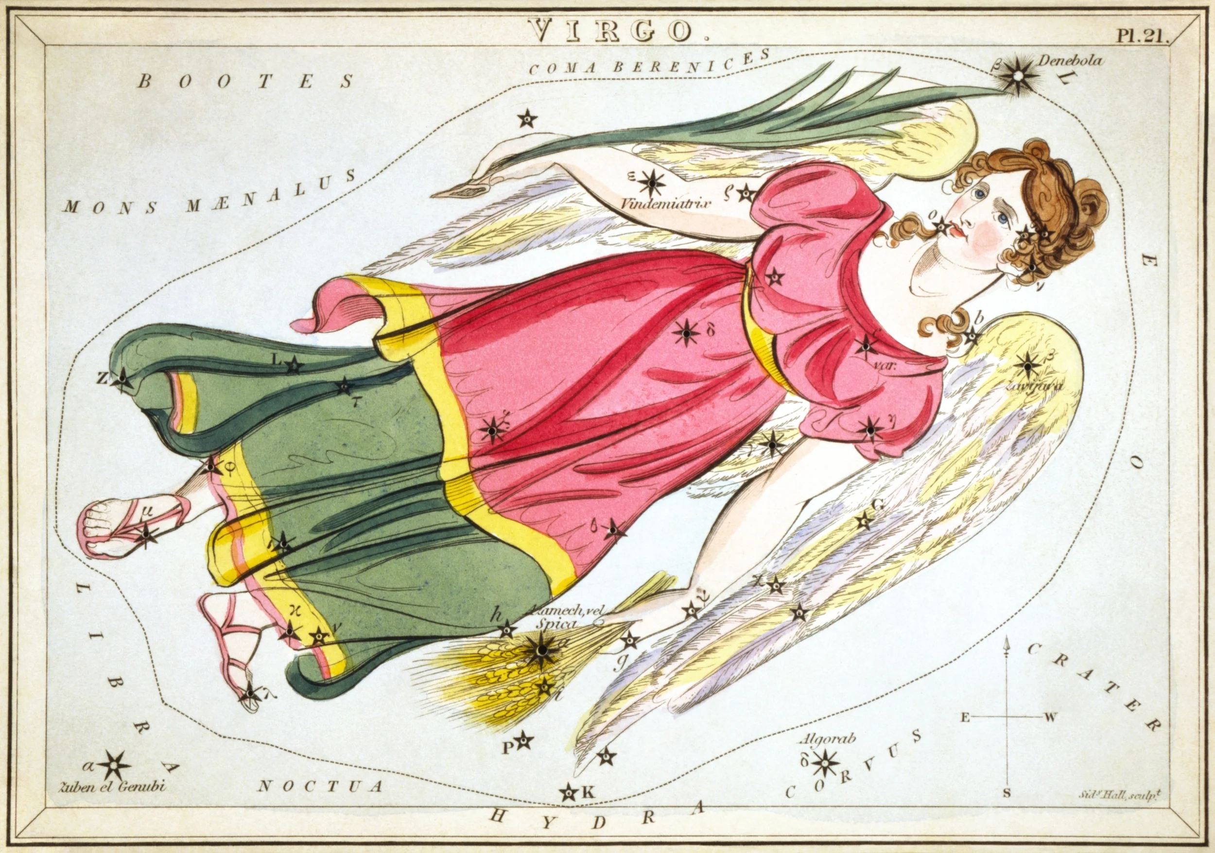 Virgo, Urania's Mirror star chart cards (1824)