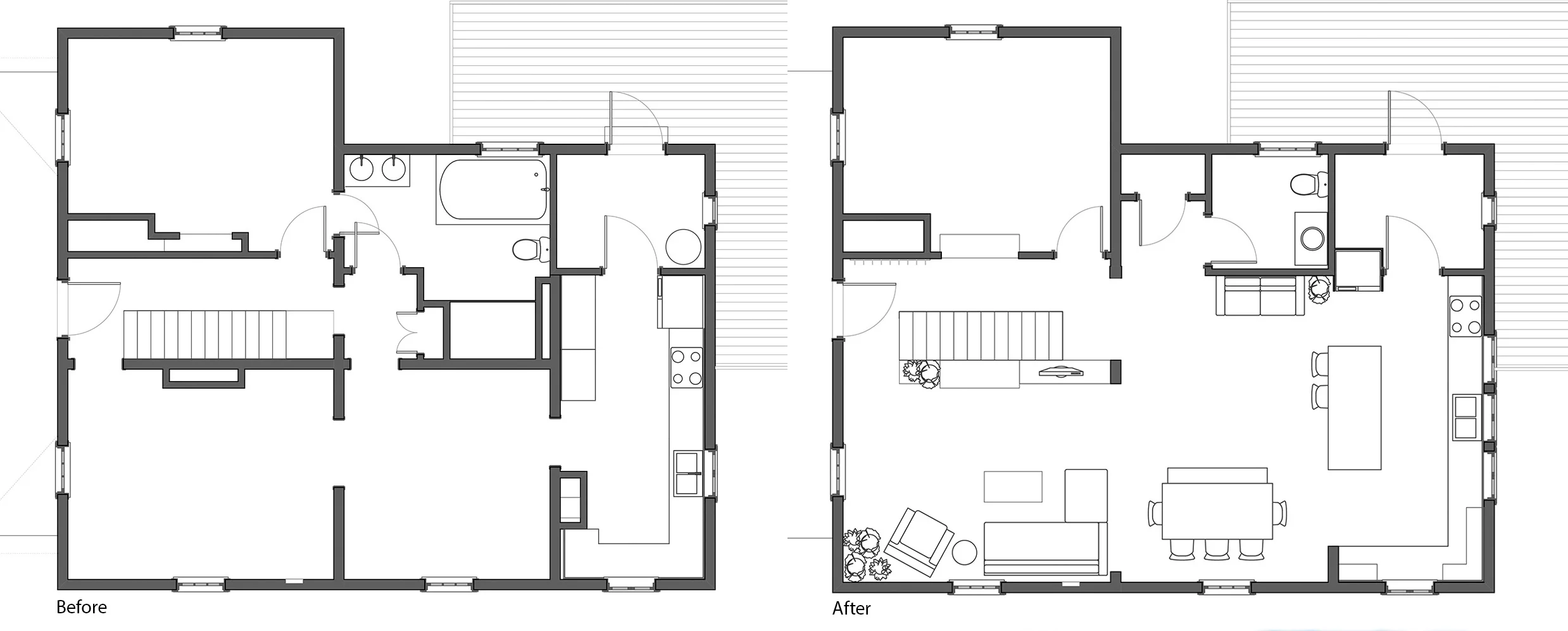 BEFORE & AFTER FLOOR PLANS