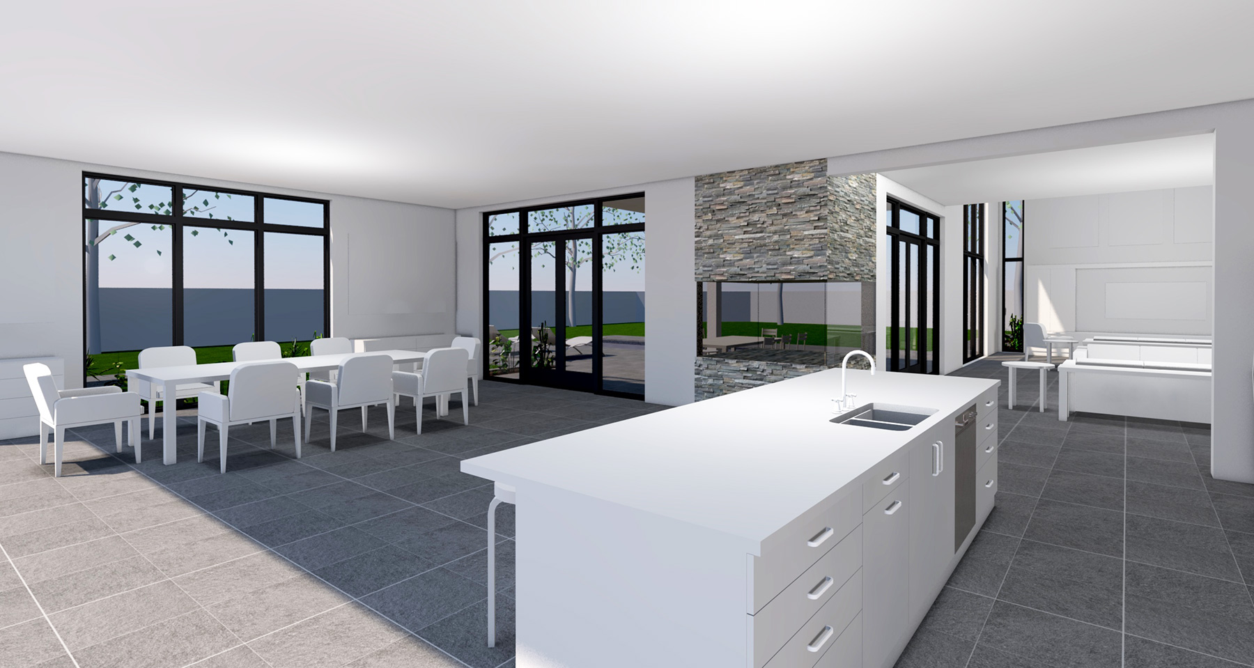 KITCHEN TO DINING AND LIVING ROOM