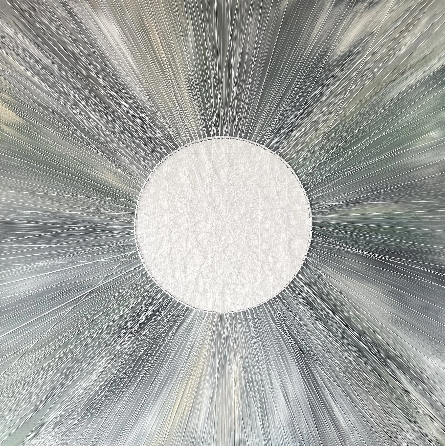 INFLORESCENCE. 36"x36". Acrylic, String &amp; Thread on Canvas. Sold.