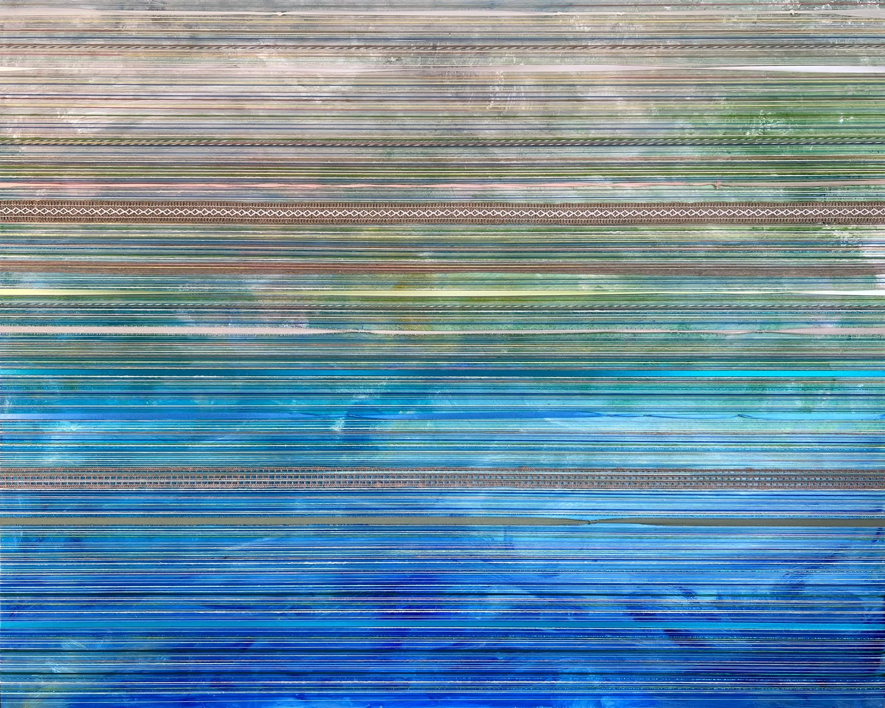 SKY GARDEN. 60"X48".  ACRYLIC, STRING AND RIBBON ON CANVAS. 