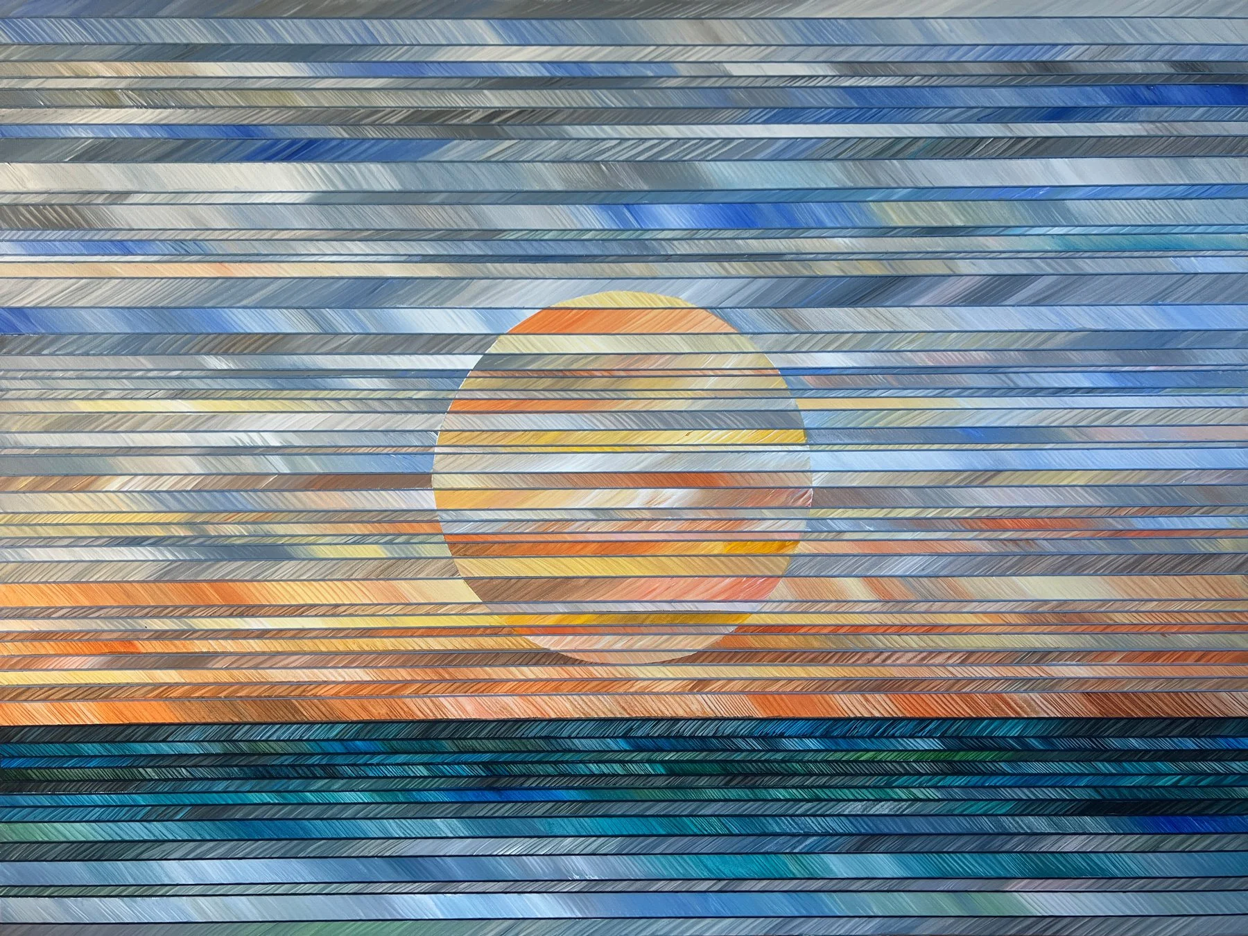 CRYSTALLINE PENDANT. ACRYLIC &amp; STRING ON CANVAS. 48"X36".
