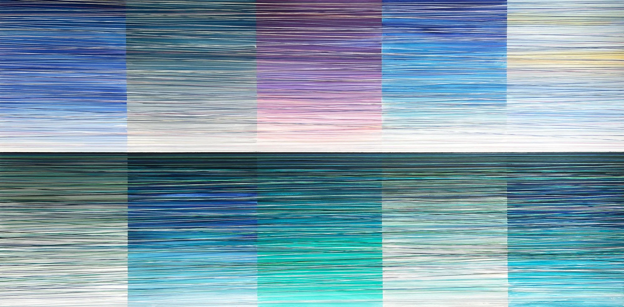 SEASCAPE PATTERN. 64"X32". ACRYLIC, STRING &amp; THREAD ON CANVAS. 