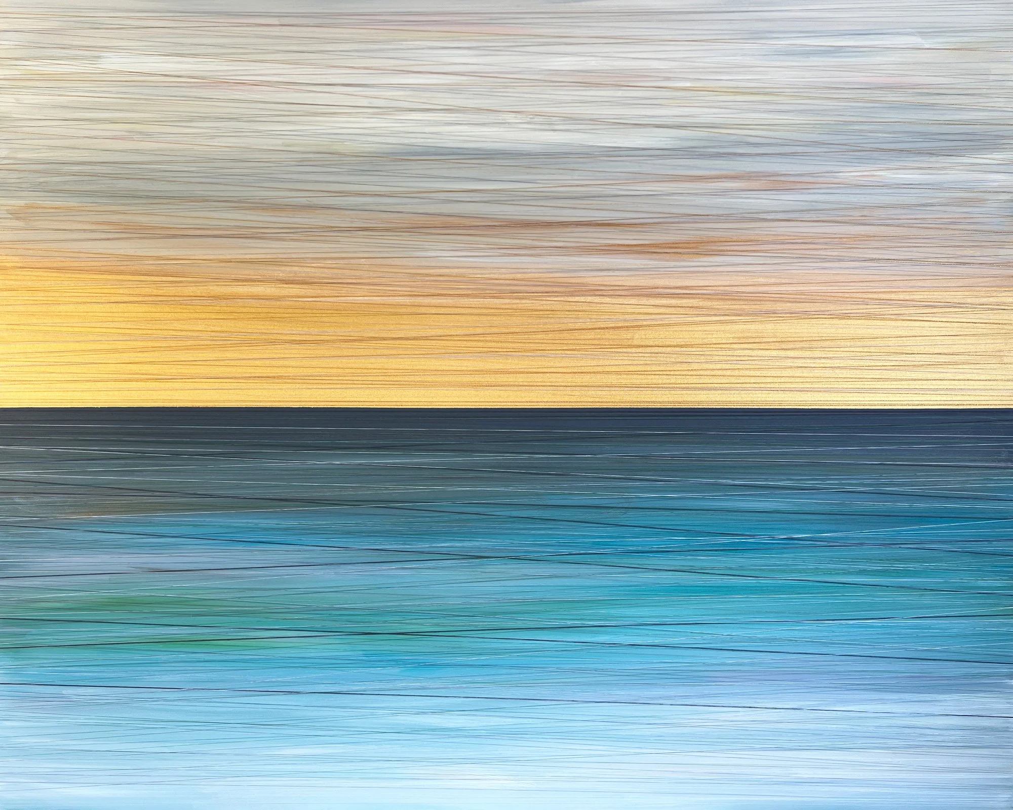 GILDED HORIZON 2. 60"X48". ACRYLIC, STRING &amp; THREAD ON CANVAS. 
