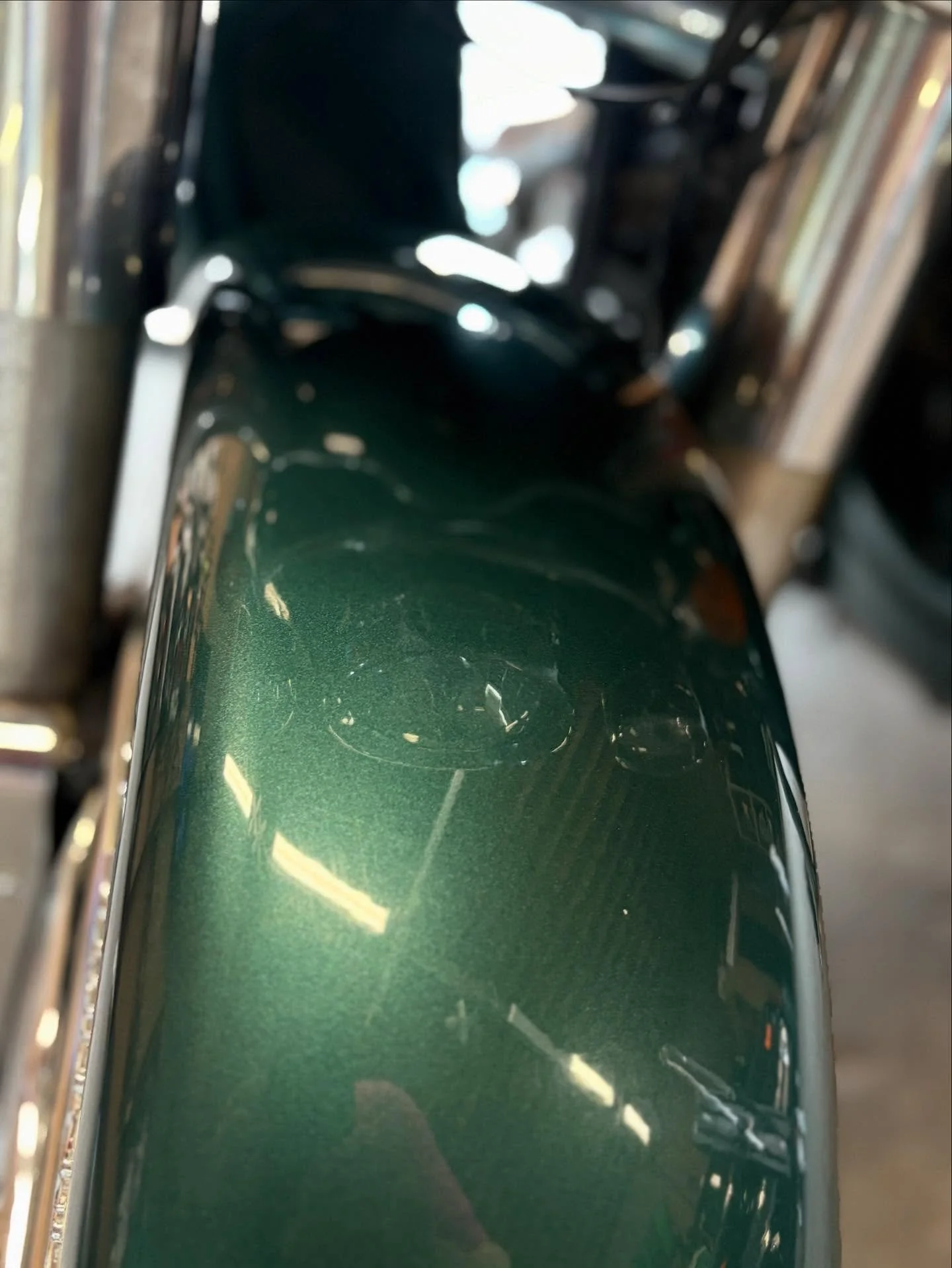 Harley-Davidson front fender — after paintless dent repair.