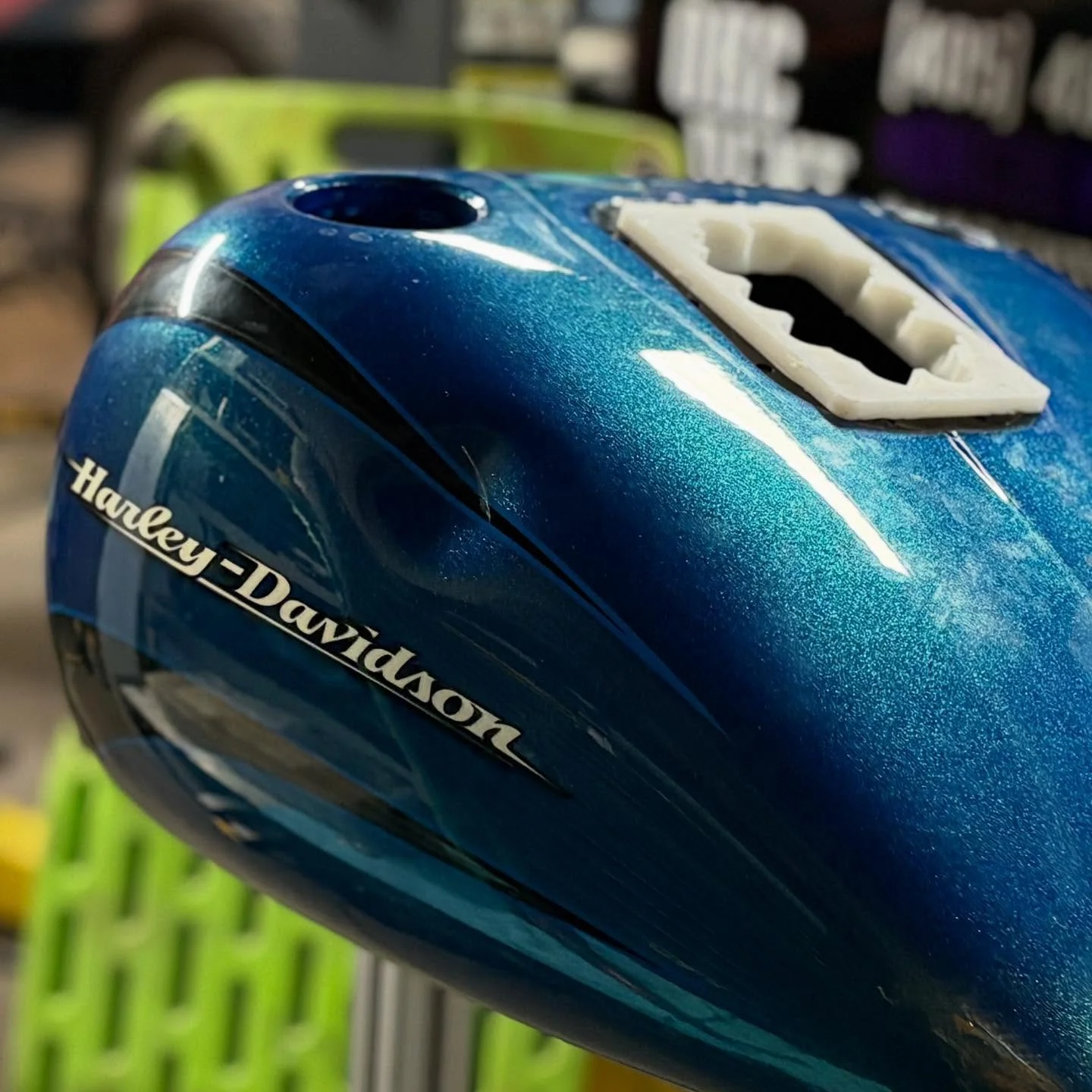 Blue Harley-Davidson tank — before.