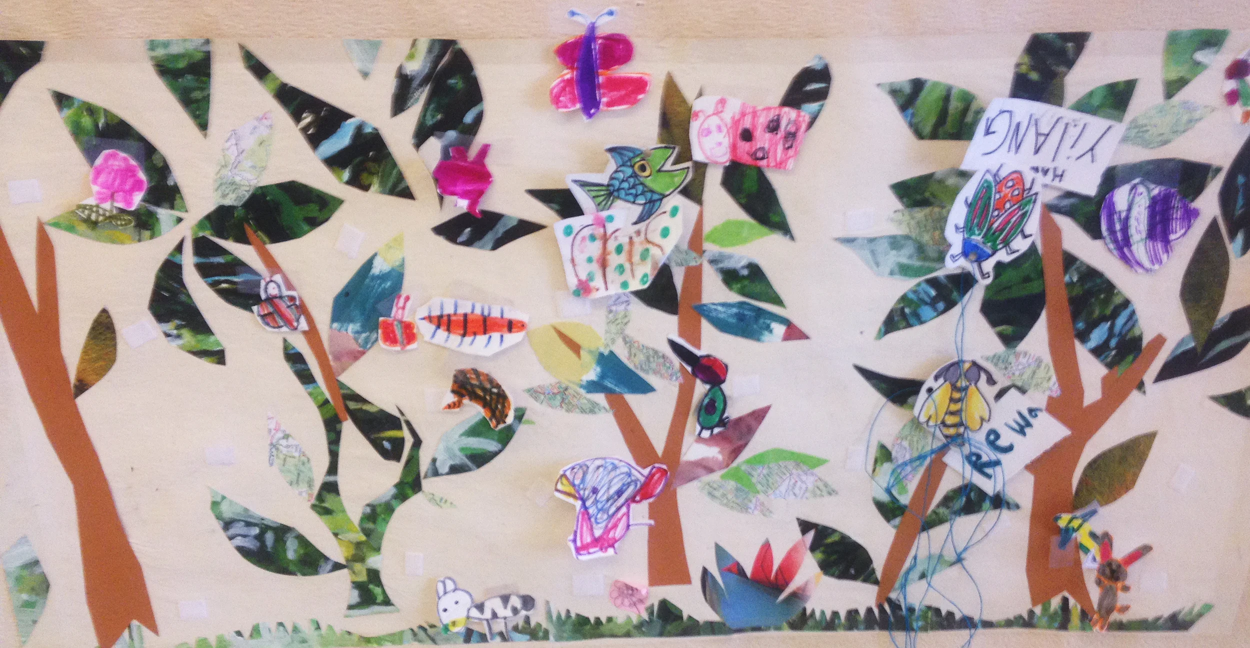 I created this name tag 'environment' as a way of keeping track of the name tags I had kids make. I created the fishes / insects and they chose their image and added their name on the first day of class. The velcro made it all work so well and the kids started making other animals for the environment when they finished projects early. 