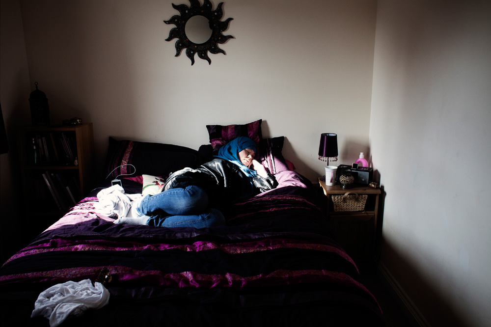 Khadija sleeping at Deryn's bed. The girls has been best friends since they met as newly converted muslims.