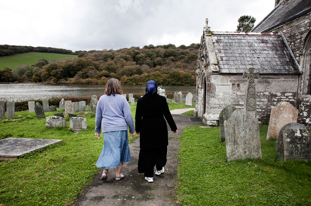 Amy with her mum at their local church in Cornwall. Her mother is a active member and is a devout christian and felt devasted when she first learned that her daughter converted to Islam and married an Egyptian man behind her back. She has accepted Amy's decision and supports her through everything. 