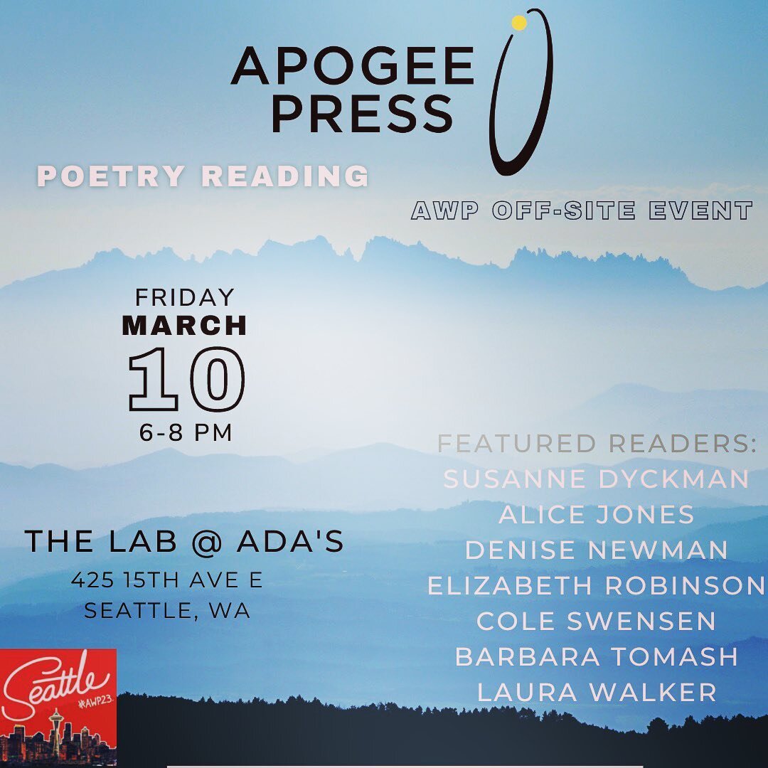 Looking fwd to #AWP23 ! So many great poets reading at our Friday event @thelabatadas 📚 + Cash Bar 🥂 See you in Seattle!