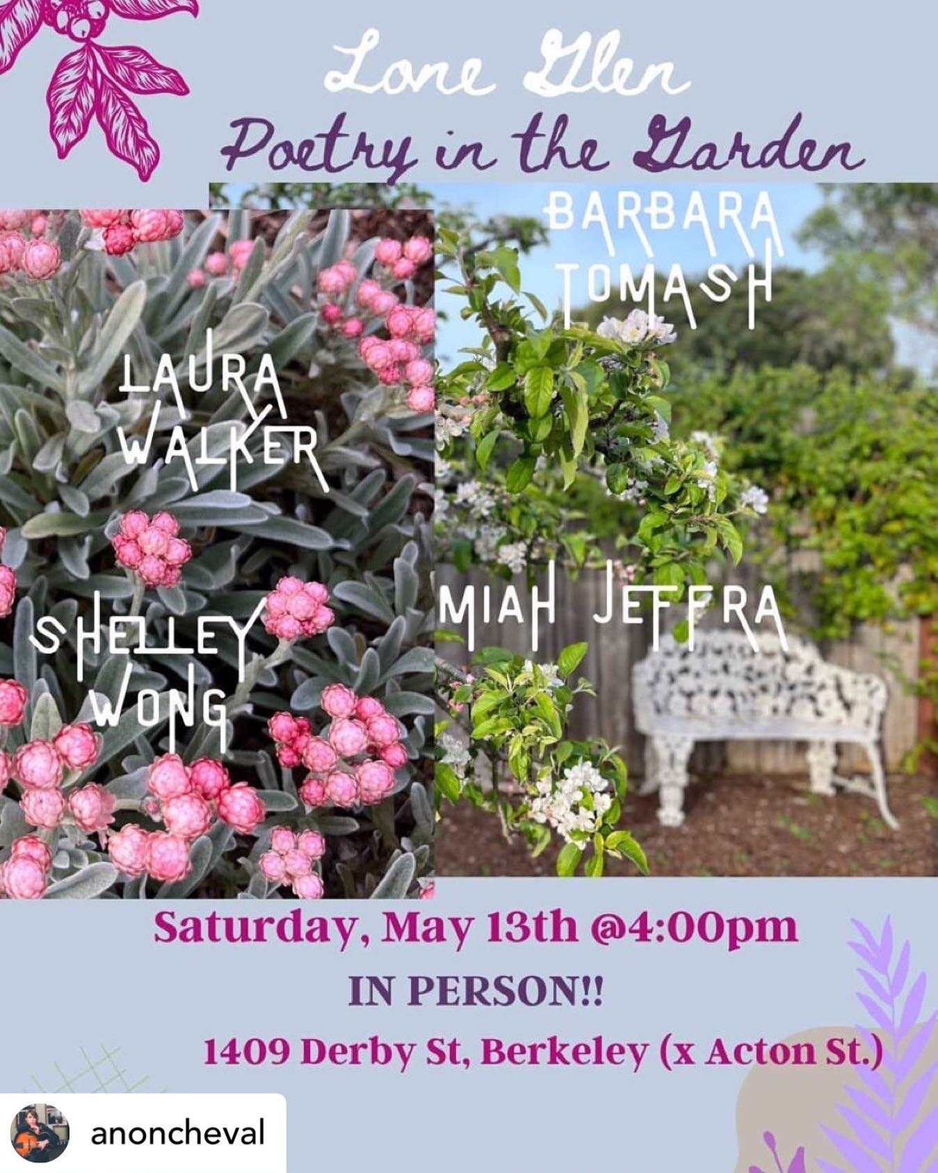 This is going to be a wonderful event with four fantastic poets! We hope you can join us in the garden with Line Glen.