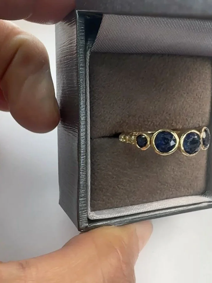 💙 True Blue 💙 Vicky Wanted a Remodel of Her Engagement Ring Which had Been Worn for so Long, It was Losing Diamonds and Catching on Things. Although the Sapphires are Scratched, I think They Look Rather Fetching in Their New Settings and the Remain