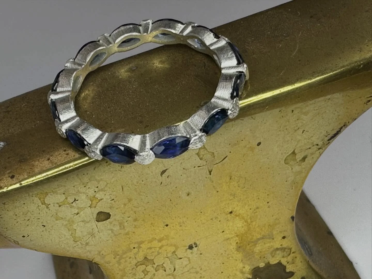 Krista Had Just Enough Marquise Cut Sapphires to Make This Cool Thumb Ring. She&rsquo;s a Gal with Style! 💙 #bespokering #bespokejeweller #sapphirejewellery #thumbring #beunique