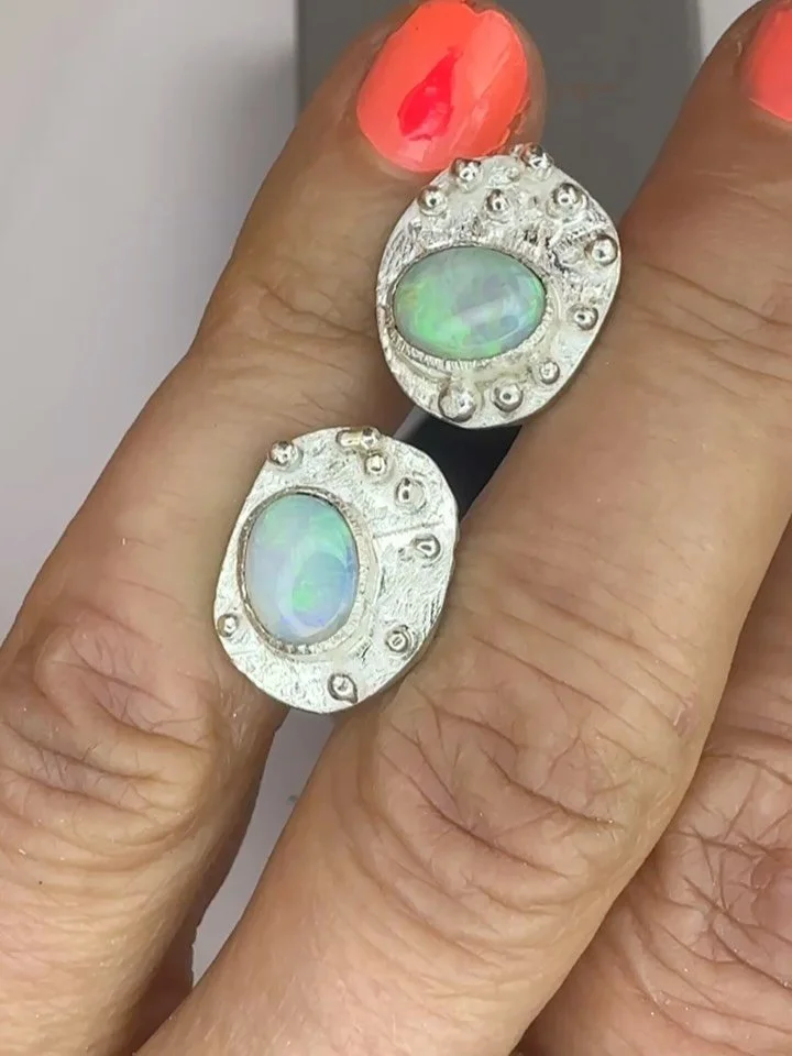 Look at These Delicious Opals. They Had Been Chilling Out in Pam&rsquo;s Drawer, Gifted by a Friend from Oz Many Moons Ago. Pam Decided it was Time They Had Their Time to Shine &amp; Entrusted me with Creating These Beauties! ❤️&zwj;🔥 #opaljewellery