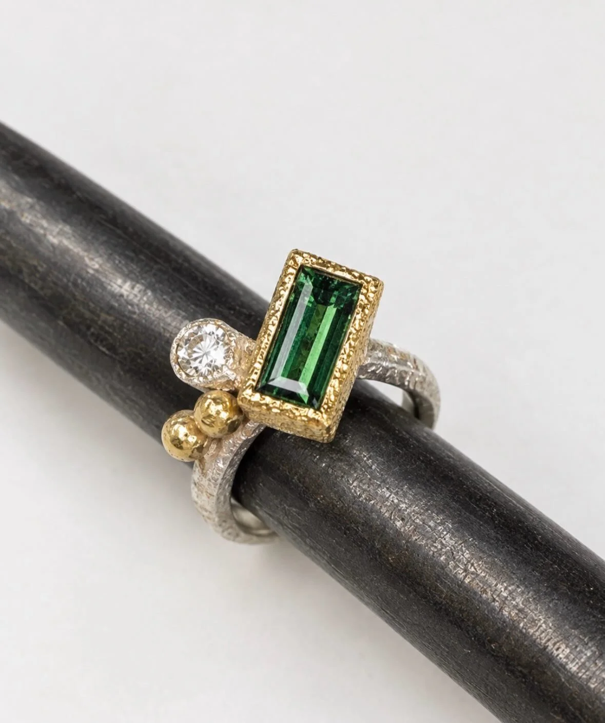 Another Pinky Ring. 💚

Gorgeous Green Tourmaline, This Time With A Diamond Casually Thrown In For Good Measure&hellip; Because When Doesn&rsquo;t a Diamond Make it a Bit Better?

Silver, Textured Gold, A Wonderful Wonky Little Cluster.

Small Ring. 