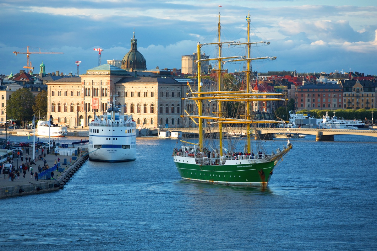 Stockholm Harbour and Traditional Sailing Ship