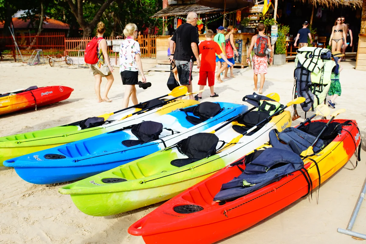 Colourful Kayaks lined up at Krabi