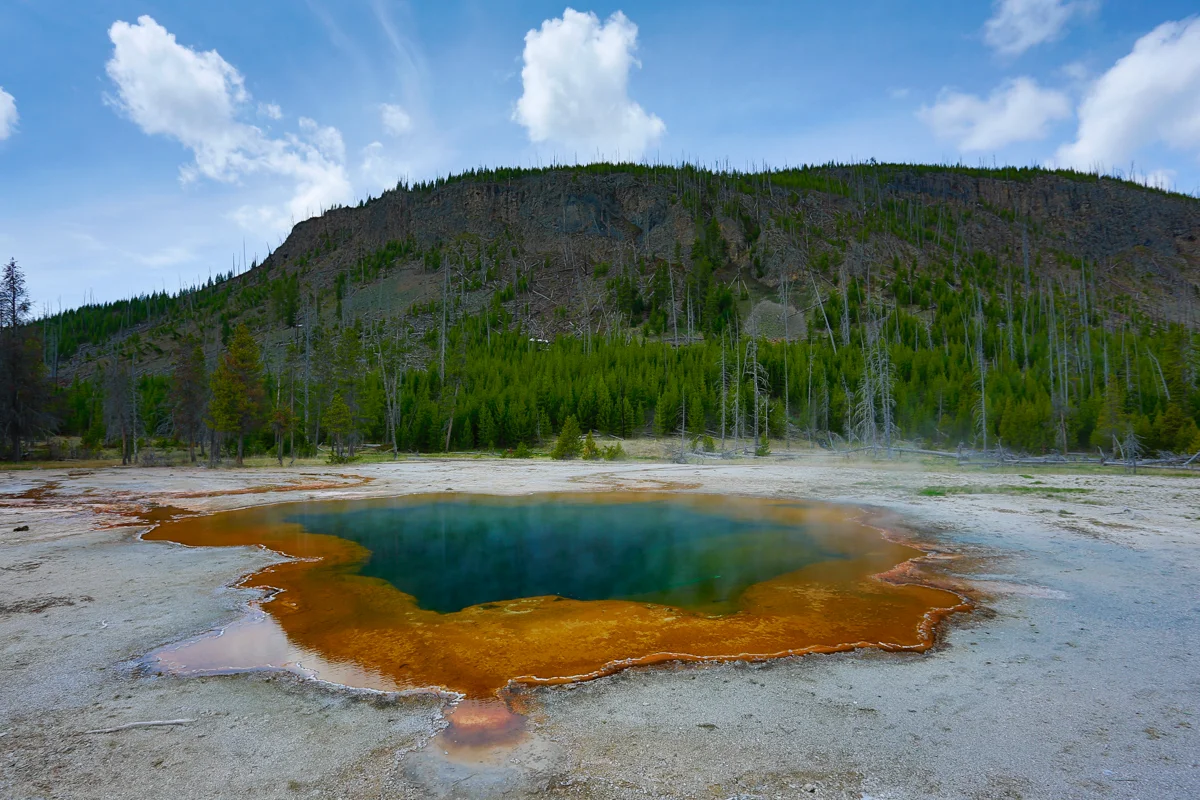 Chromatic Pool hot spring in the Black Sand Geyser Basin in Yellowstone National Park