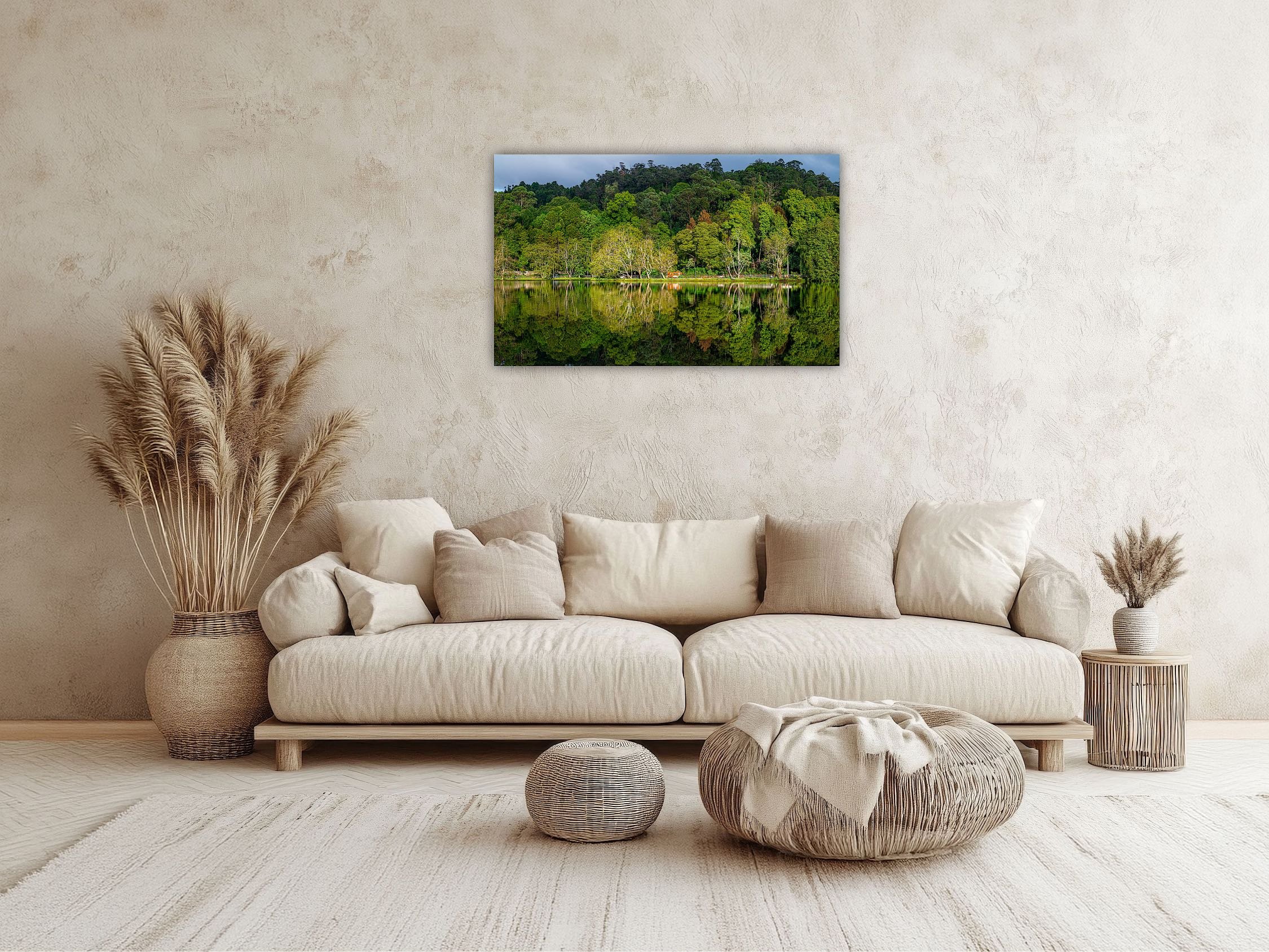 Mirror-still reflections of dense green forest and hills on Kodaikanal Lake, Tamil Nadu India — fine art landscape print by Kamal Chilaka