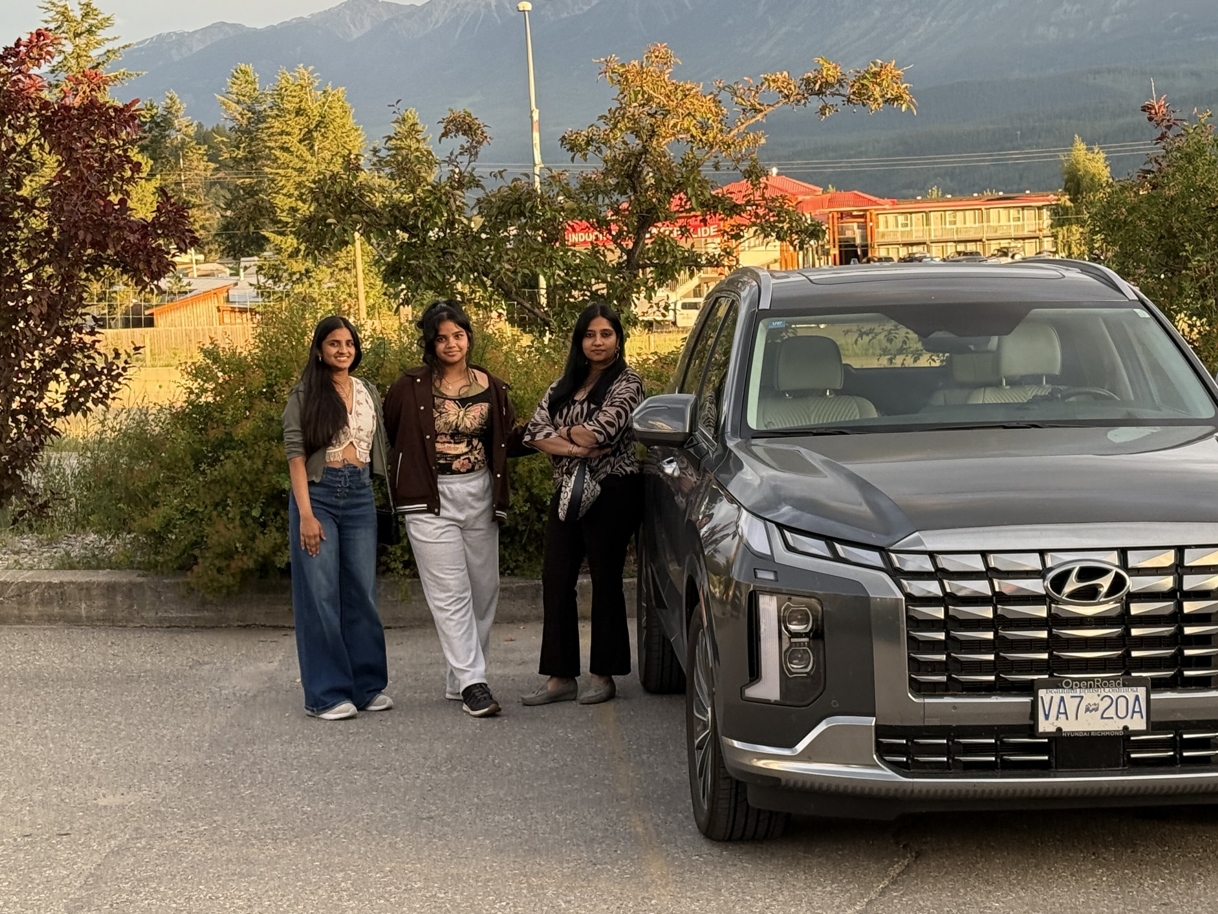 Family road trip vehicle Hyundai Palisade loaded for Vancouver to Banff road trip, Canadian Rockies