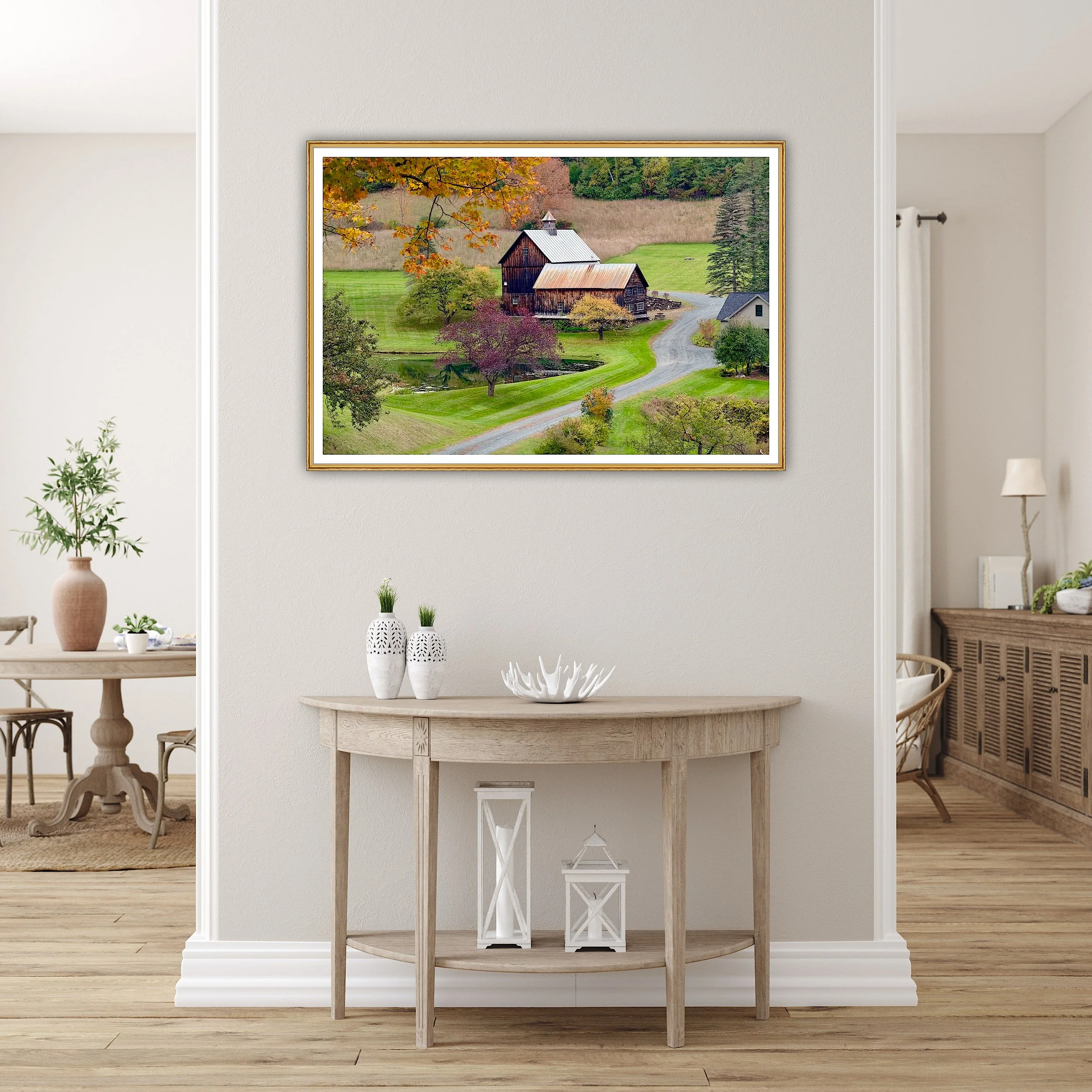 Sleepy Hollow Farm surrounded by blazing autumn fall colours in Vermont New England — fine art landscape photography print by Kamal Chilaka