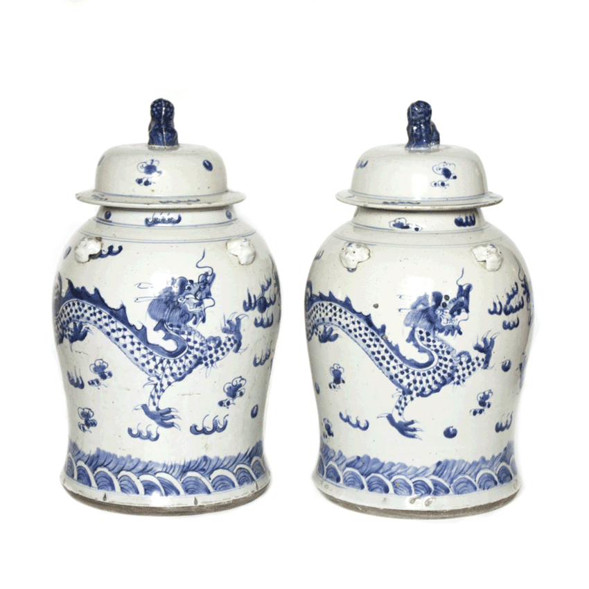 Blue &amp; White Motif Ginger Jars, Dragons