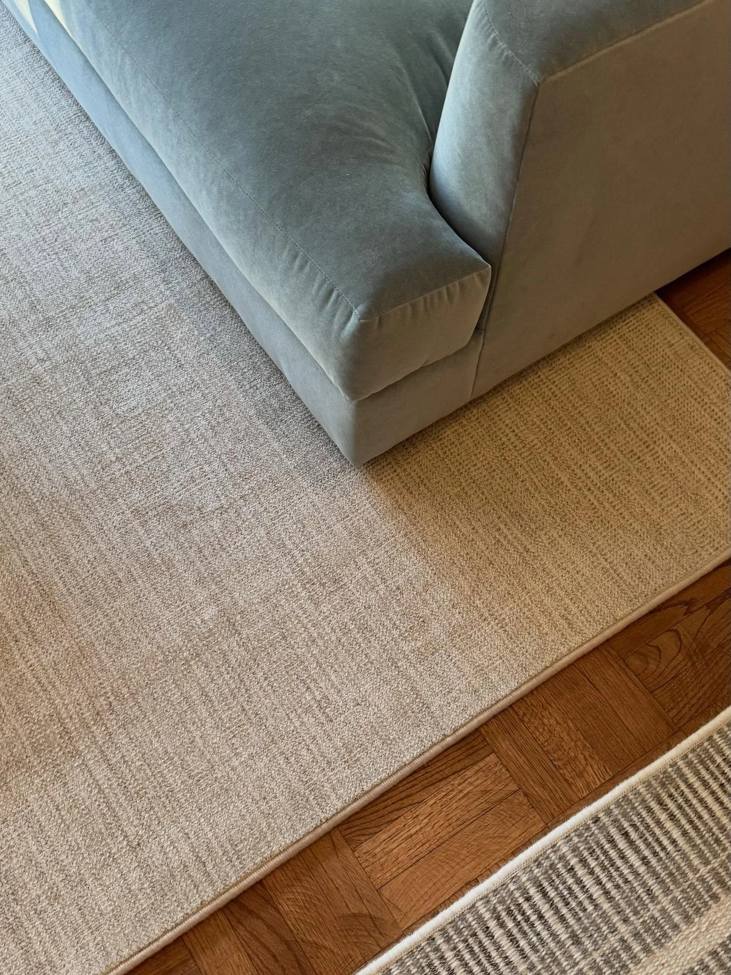 A sneak peak of a recent project on the Upper East Side. I love when the materials start come together in a room.

For this project, the client wanted to bring in color to the space. We fell in love with this soft blue velvet fabric for two flanking 