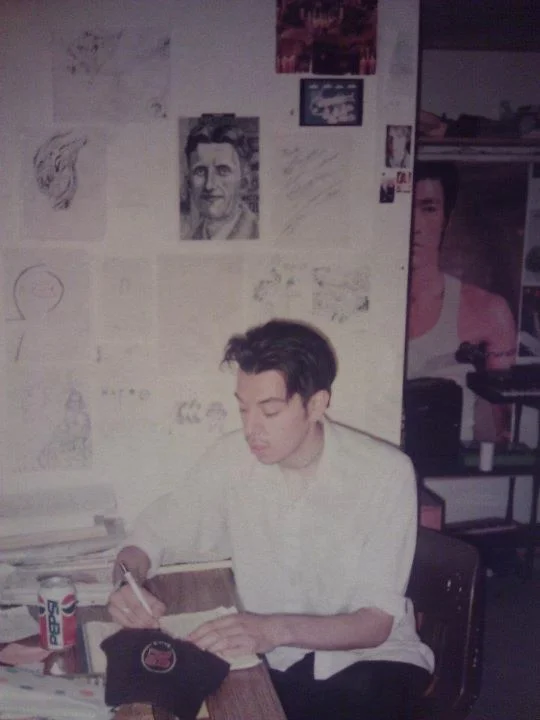 orwell on the wall, bruce lee, a keyboard, pepsi,.jpg