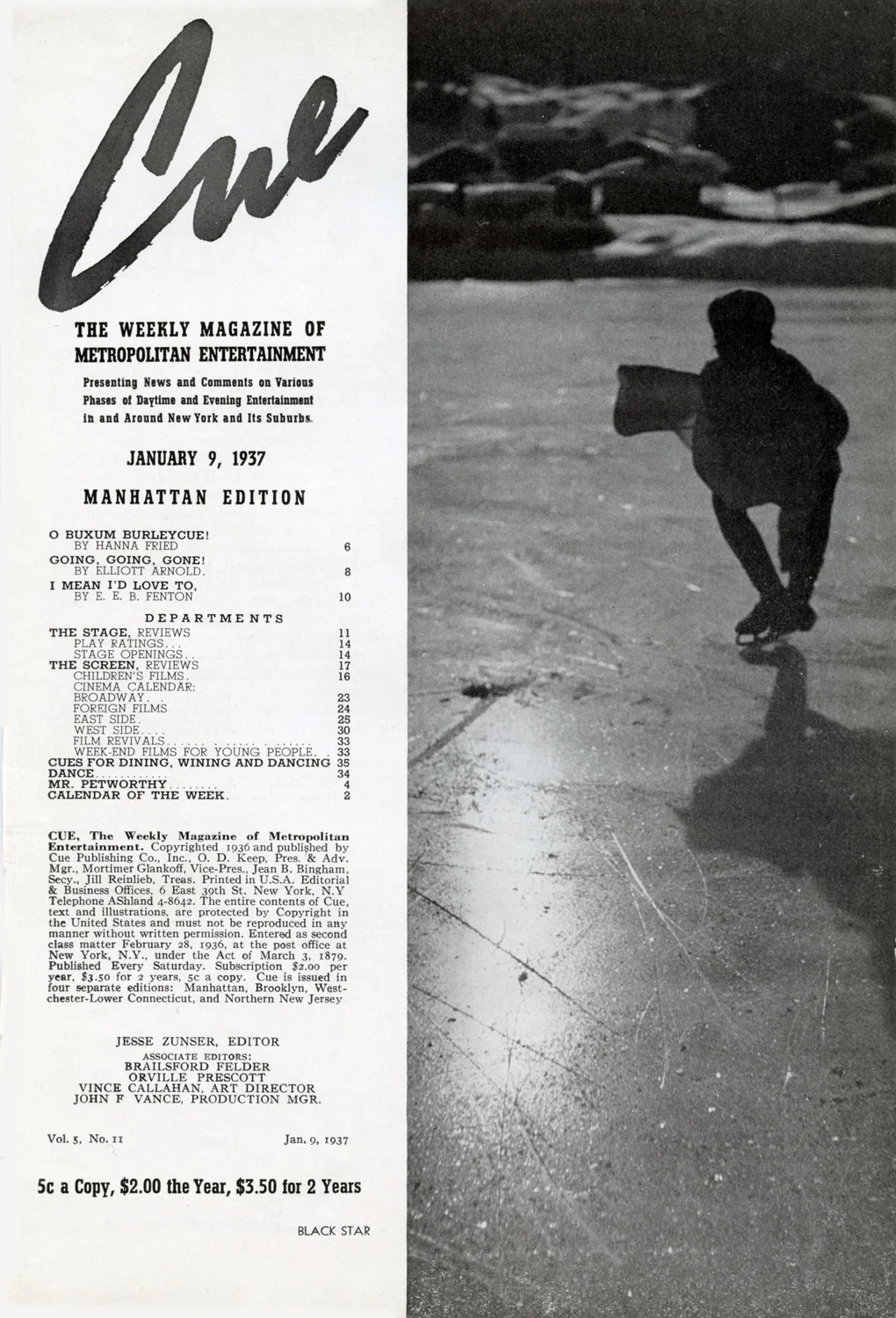 January 9, 1937 INSIDE CUE : Articles / Stage and Screen Reviews