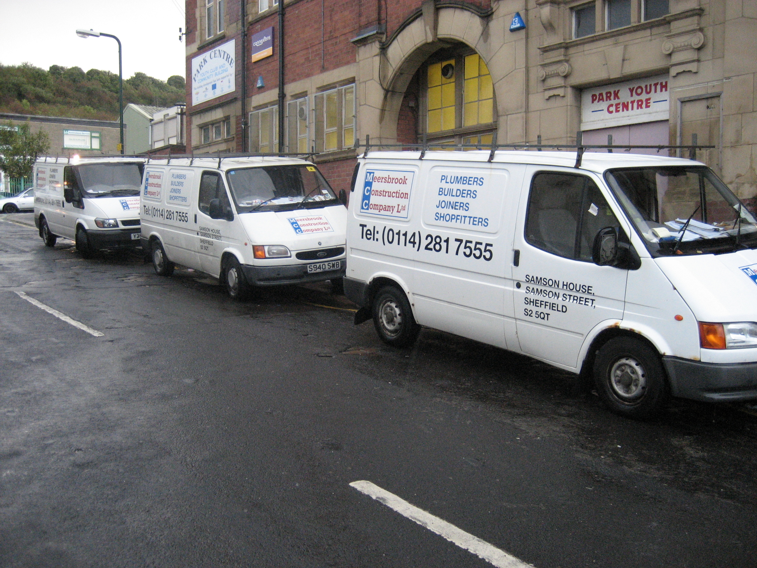A number of Meersbrook Construction Company Ltd vans