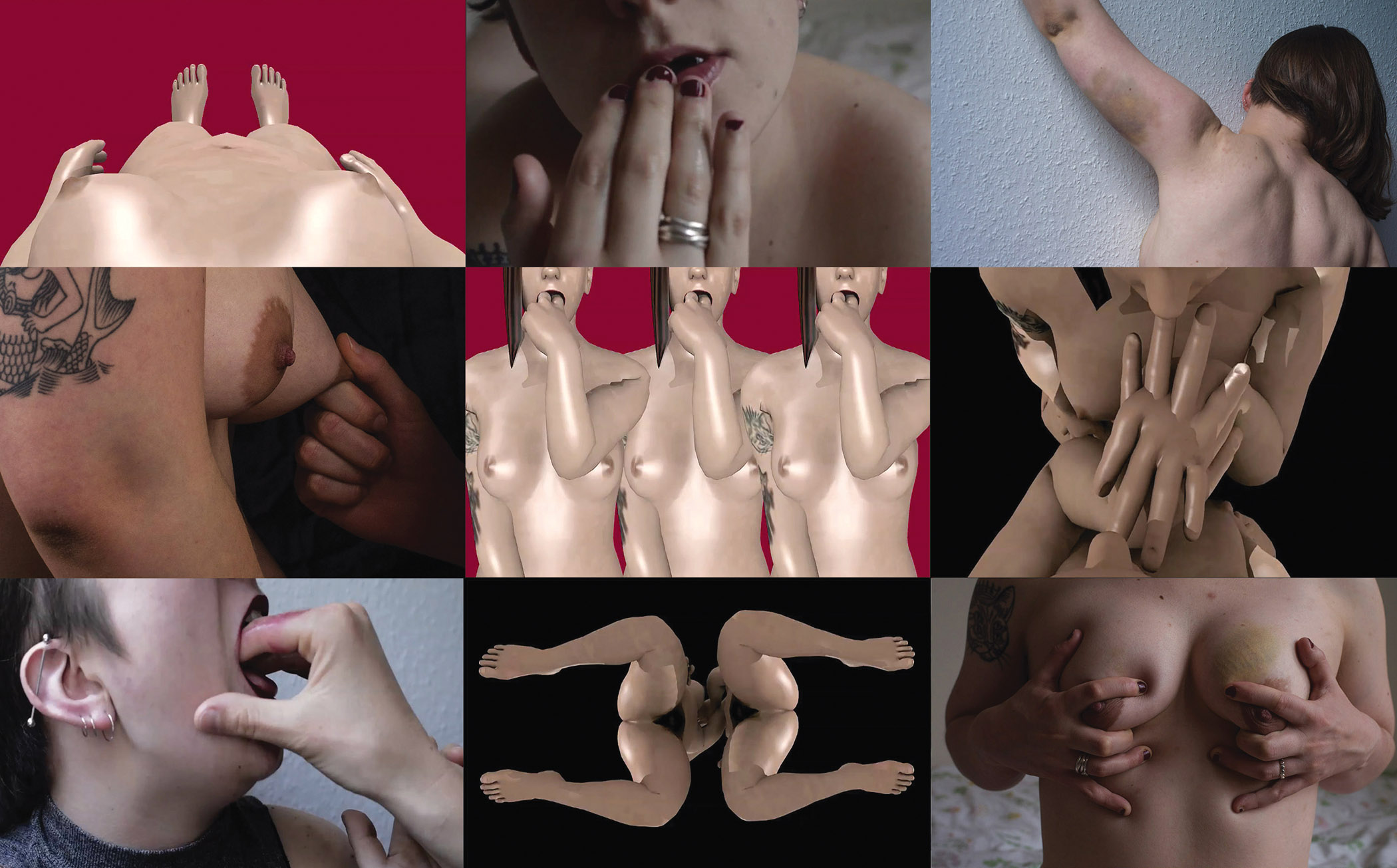 A sample of media images displayed individually on the Raspberry Pi screens, part of Assembling Desire , 2016