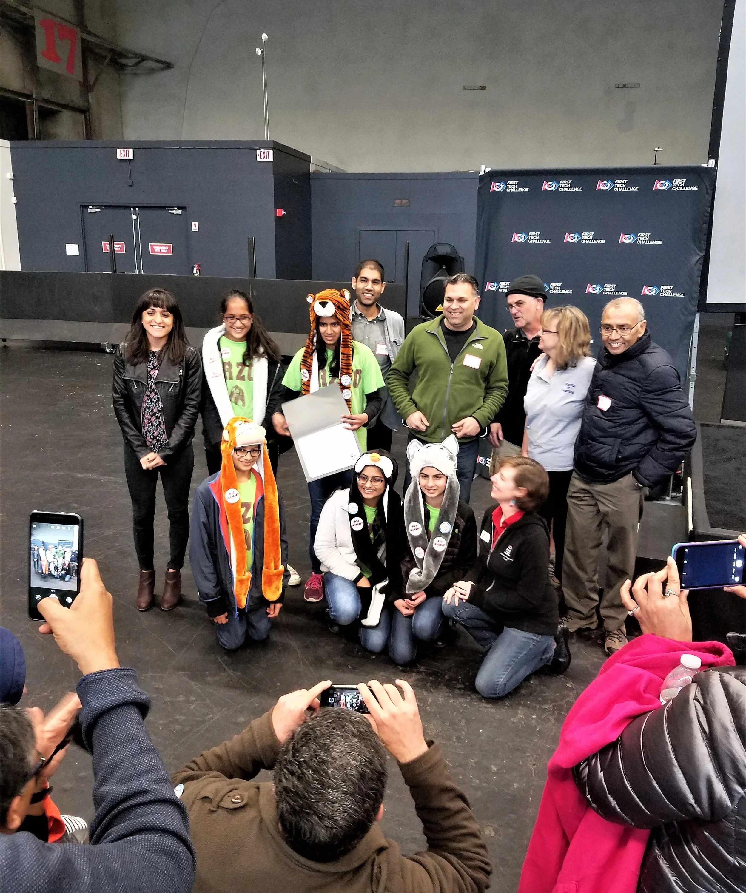 Team R2-bee2 posing with their award document, March 5th, 2017