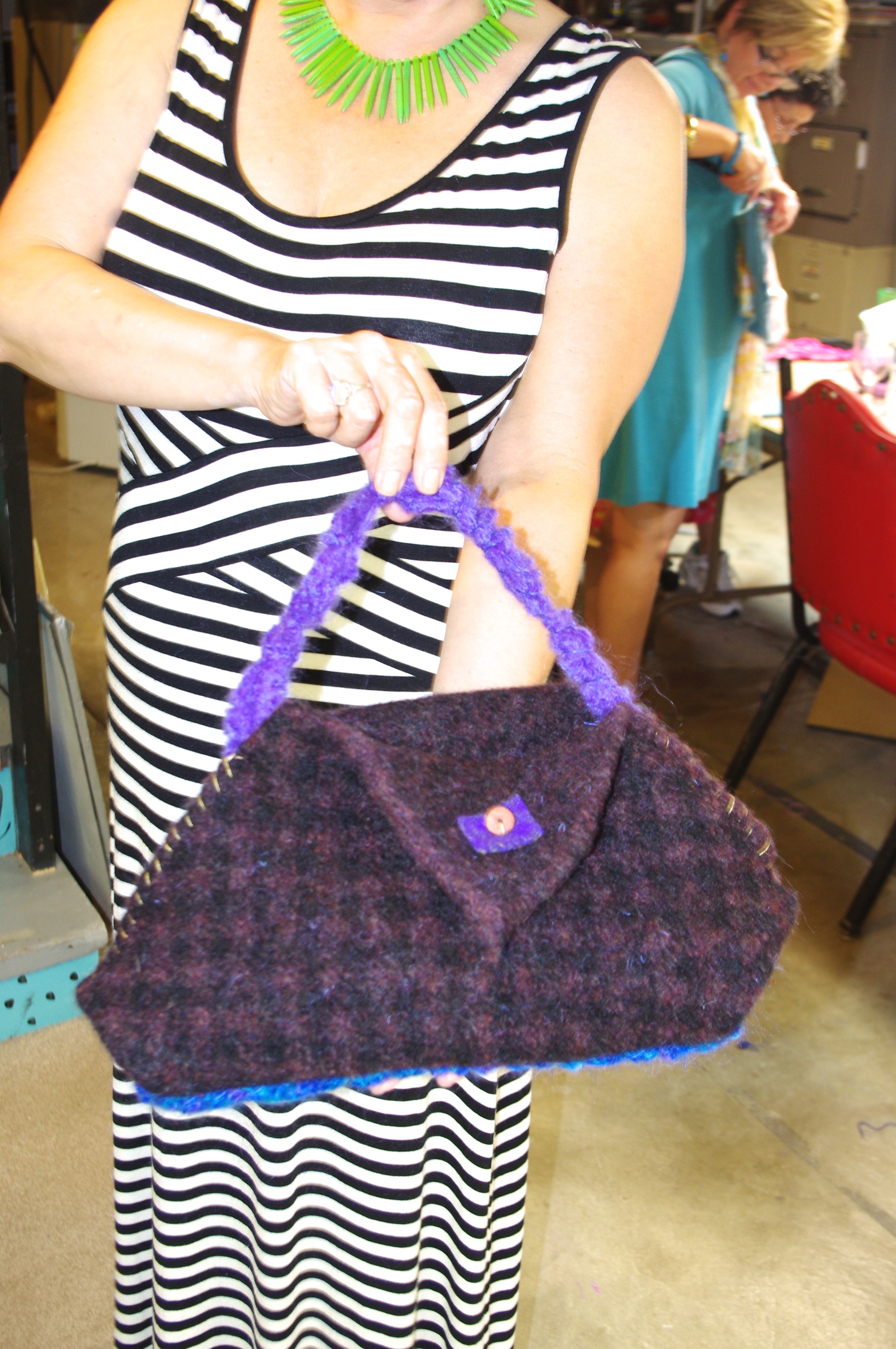 Original purse made of a wool sweater created in a 3 hour sewing workshop!