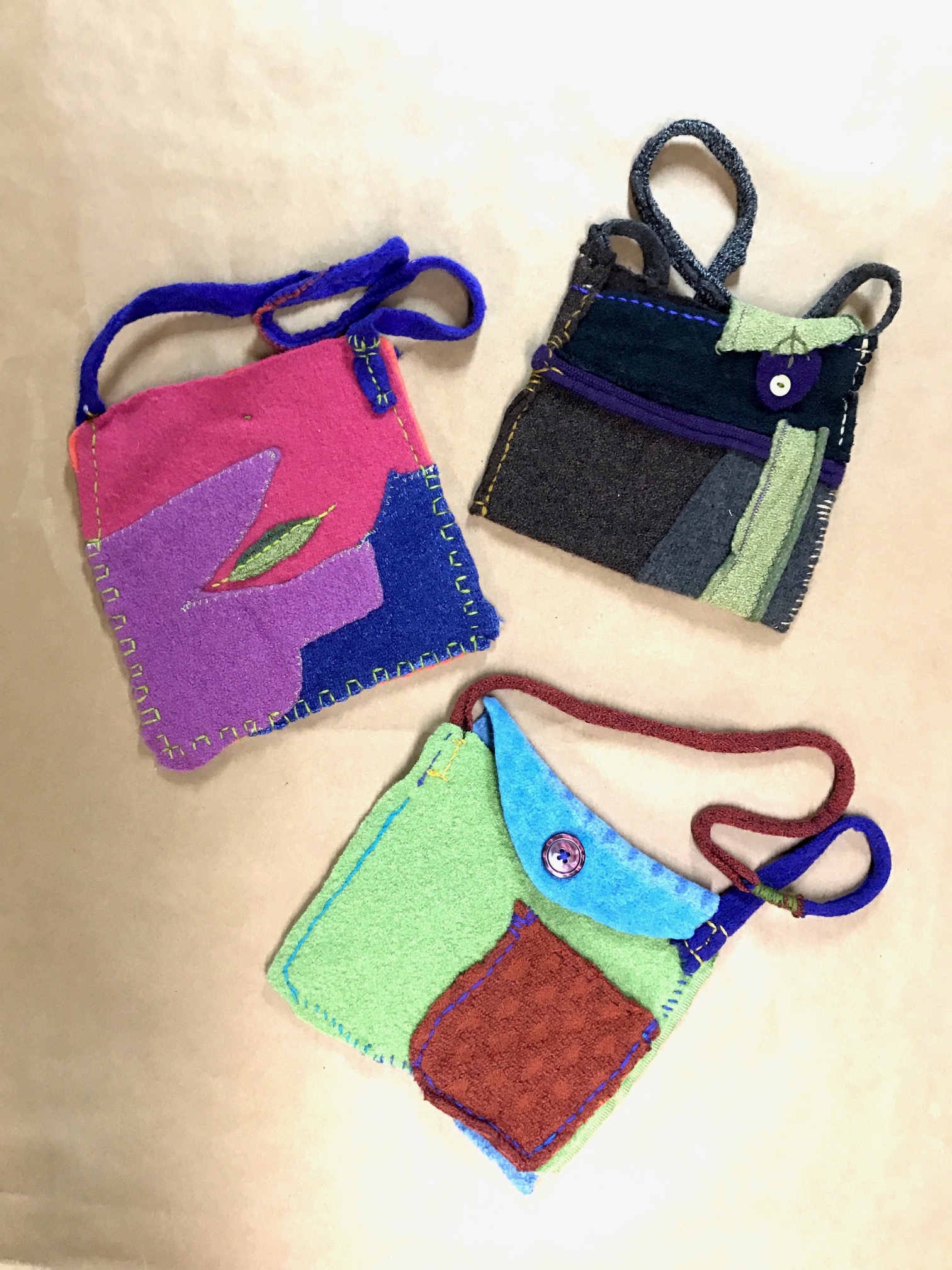 Purses made from upcycled felted wool