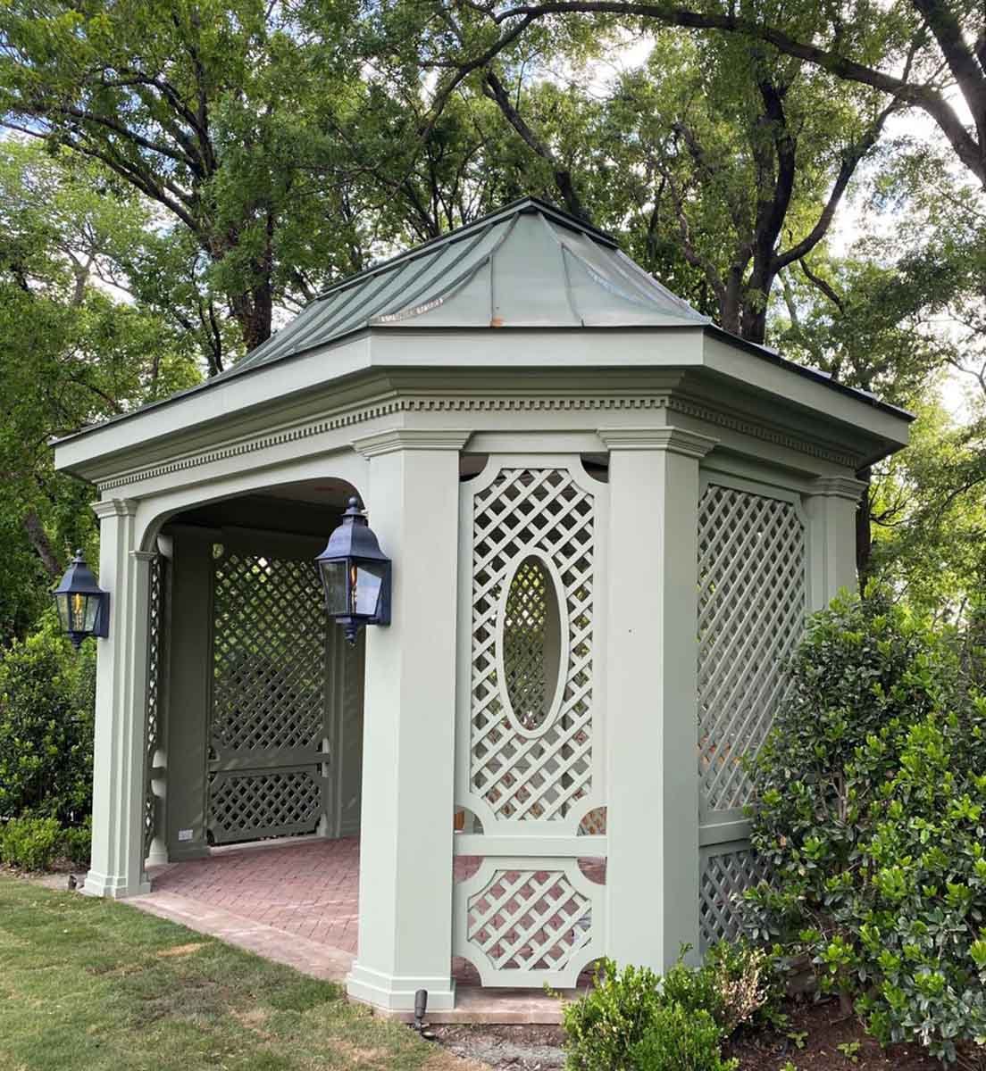 Landscape Architectural application. Garden house design featuring Fuller Architectural Panels