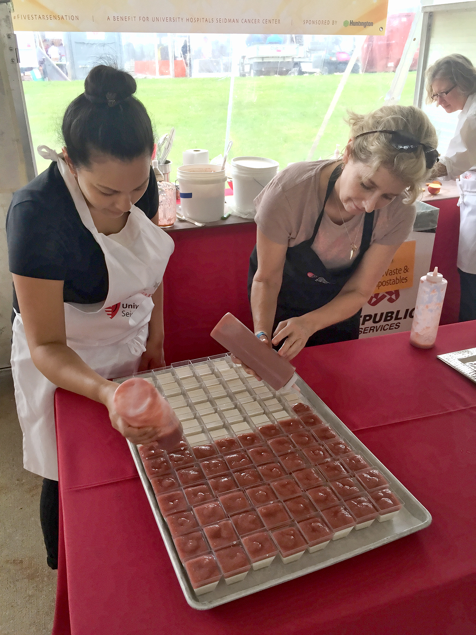 Finishing the gazpacho and buttermilk panna cotta shooters…all 736!