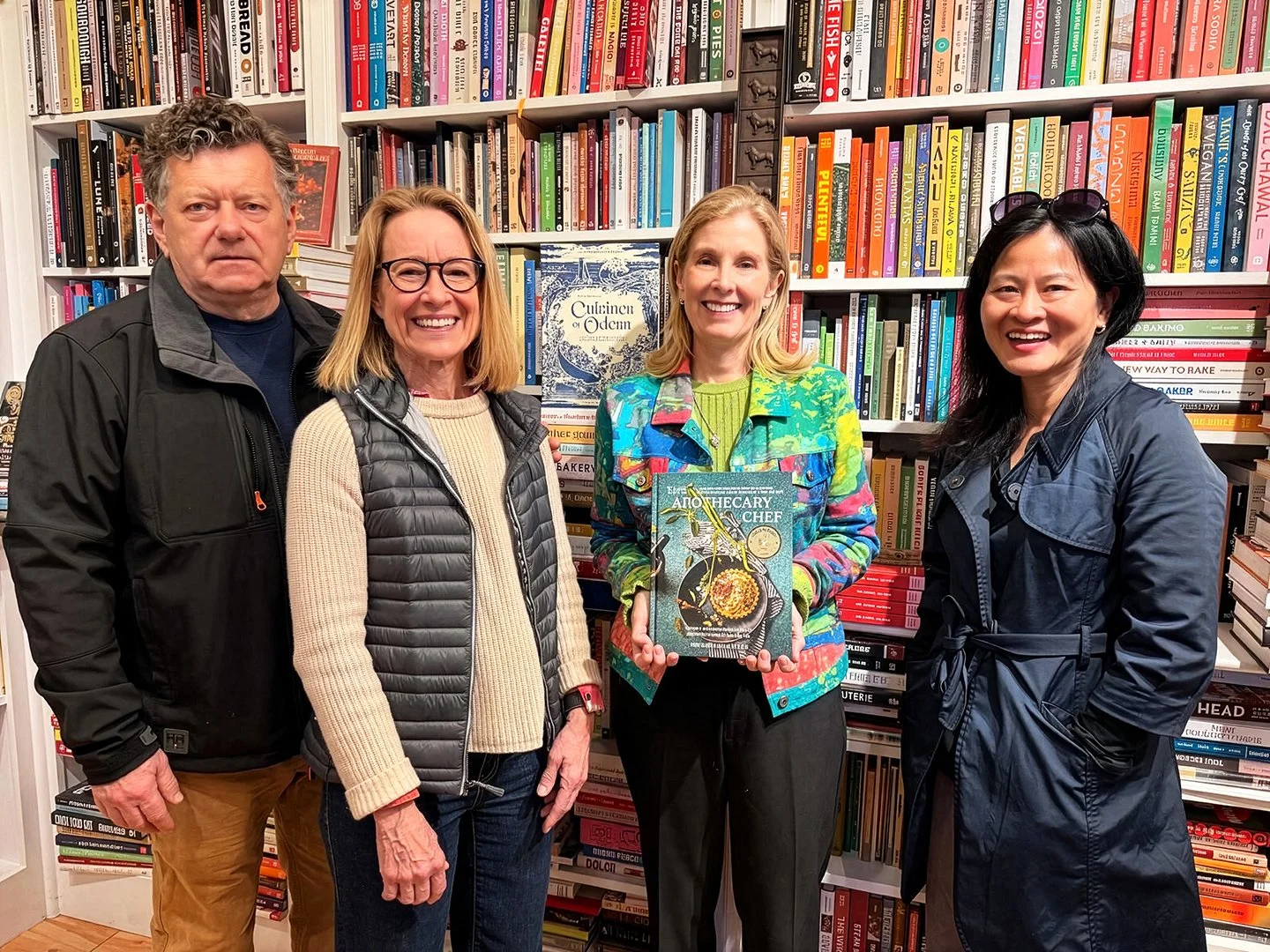 Chefs Jim Dodge, Emily Luchetti, Natasha, and Dr. Linda Shiue at Omnivore — with both Jim and Linda featured in “The Apothecary Chef.”