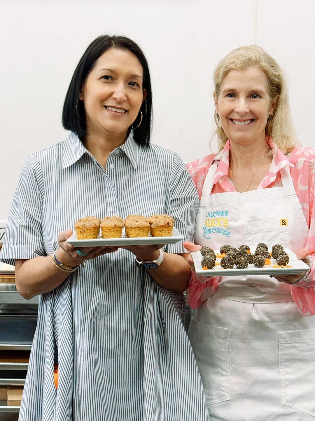 Chef Roxana Jullapat with Natasha sharing bites from their cookbook recipes at the Angeleno Bakers event. 