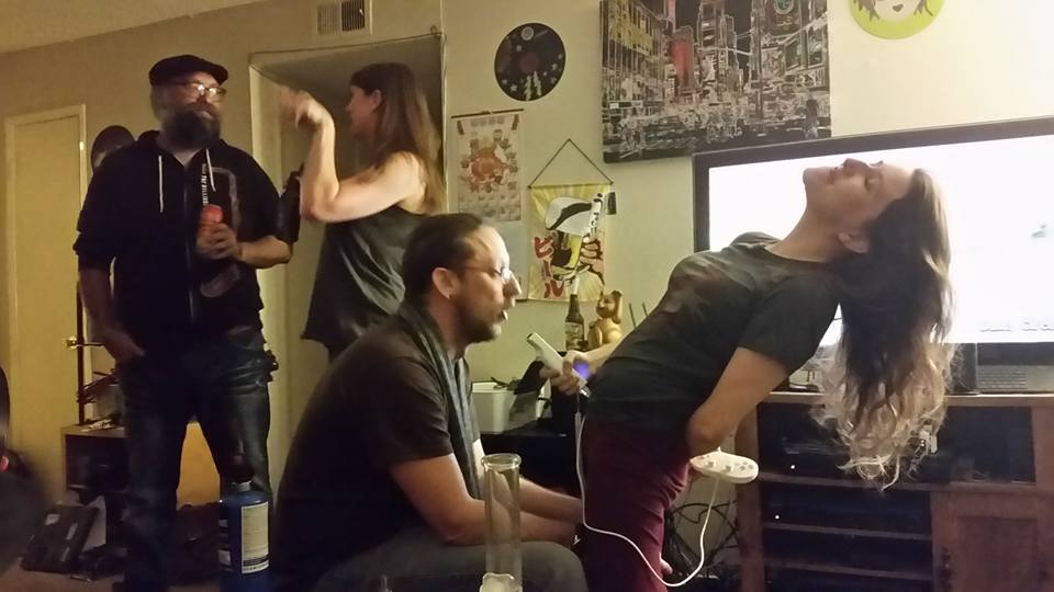 The Viking's latest photographic performance art. L to R: Randle Aubrey, Mistress Mary, Fuckin' Harrison, Jessa On The Mic. No video game controllers were harmed in the production of this picture; Harrison's pretty good about the whole "no teeth" thing.