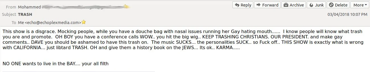 We even got a love letter as a result of this podcast. Anti gay?