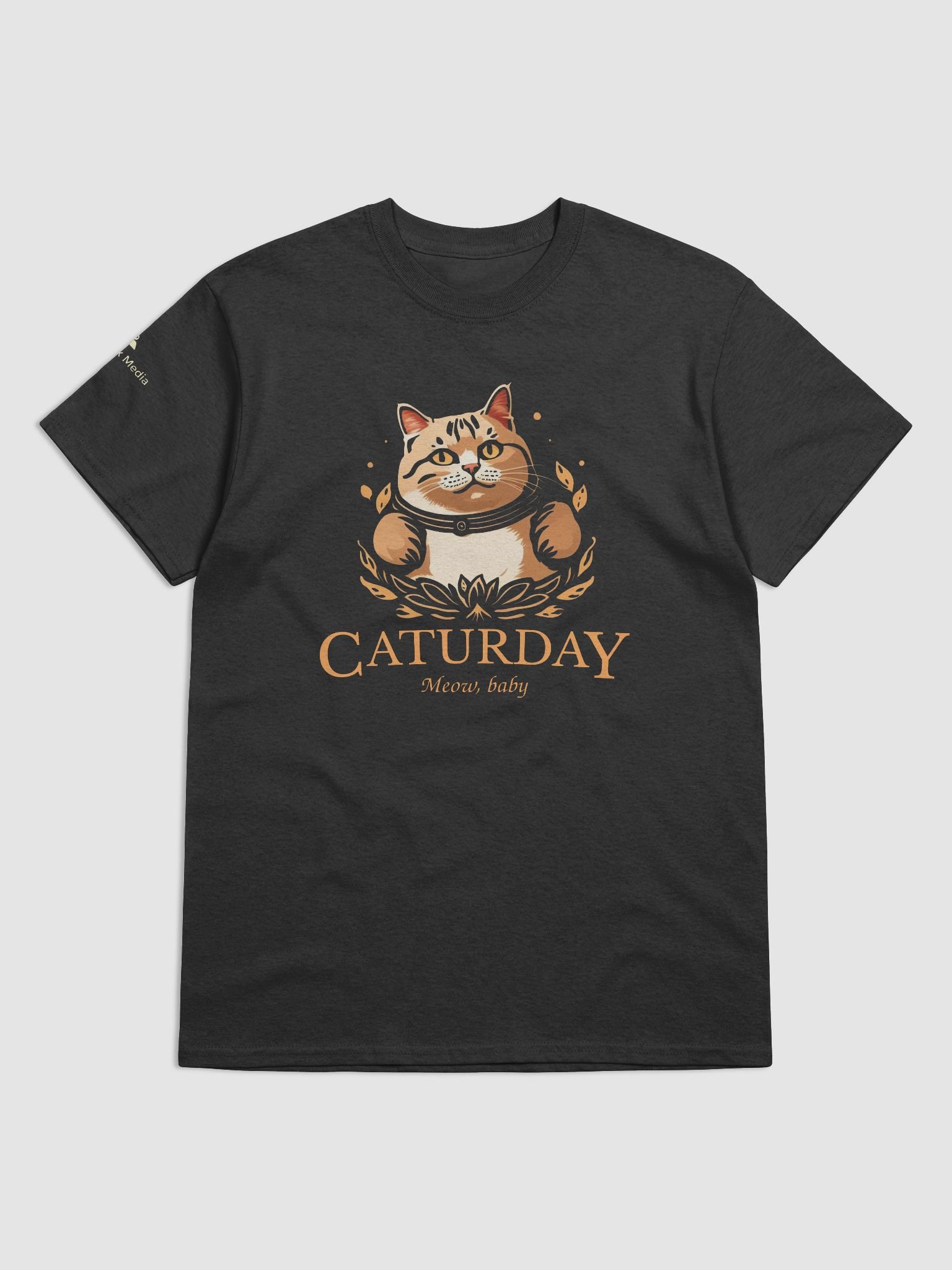 big orange cat dark tee front.jpeg